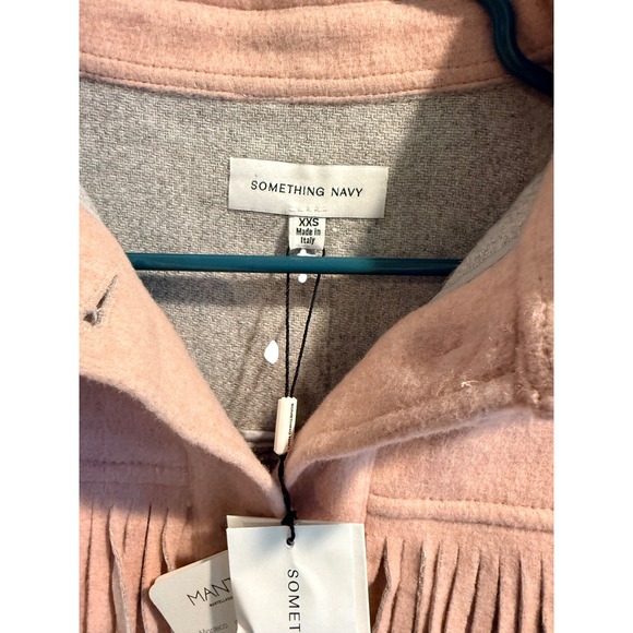 SOMETHING NAVY Pink Cropped Fringed Jacket XXS Made in‎ Italy Wool Blend - Picture 3 of 4